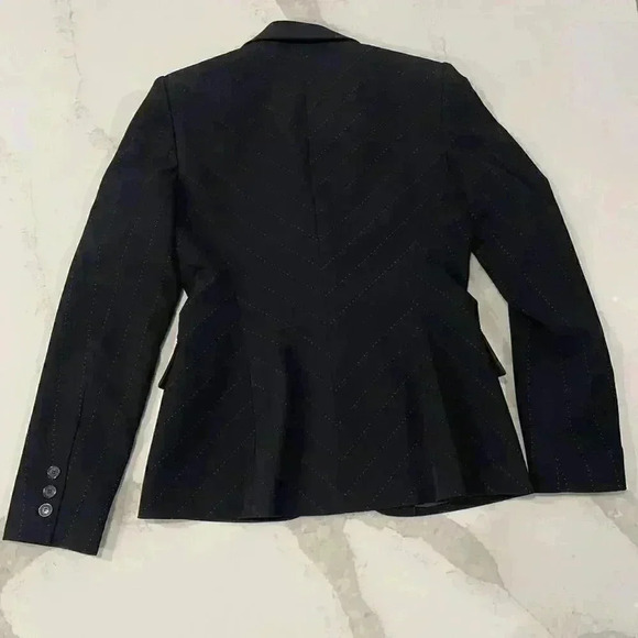 Anne Klein Blazer Jacket Padded Shoulder Asymmetrical Gold Pin Stripes Women's 4 - Picture 5 of 5